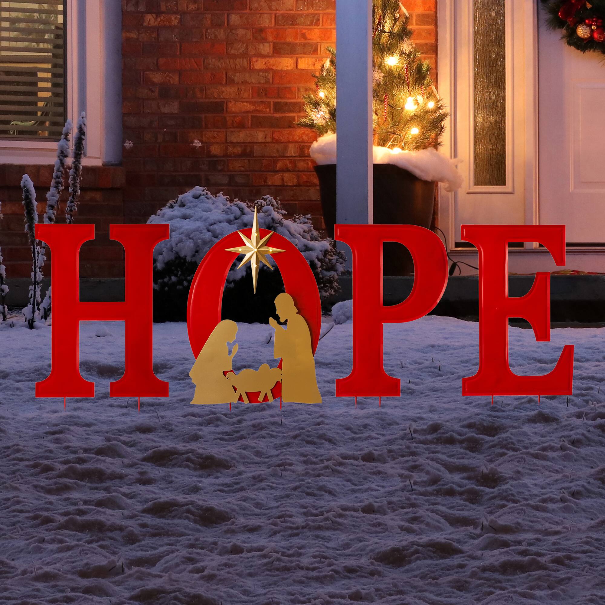 Glitzhome® 2.5ft. LED Metal Hope Yard Stake Set with Timer